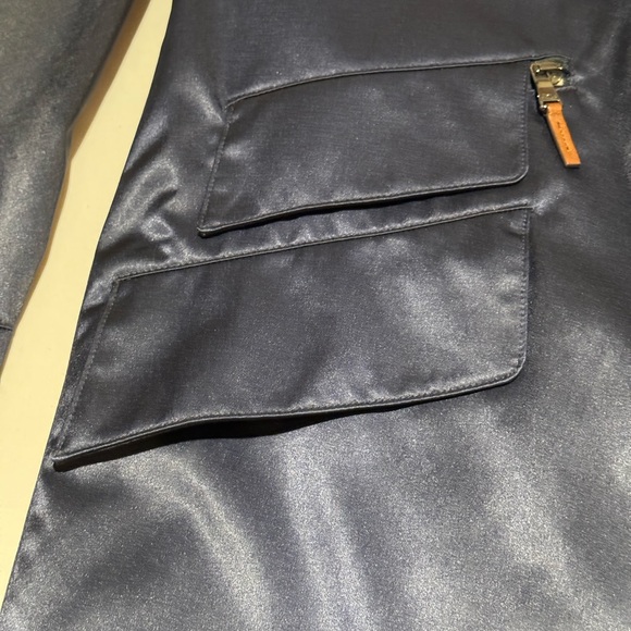 Ralph Lauren Midnight Blue Satin Jacket with Brown Leather Trim Sz Small - Picture 11 of 16